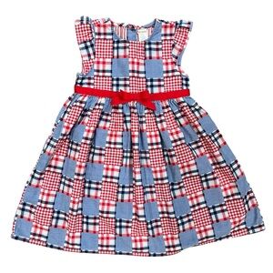 Gymboree Red, Blue & White Plaid Ribbon Waist Dress